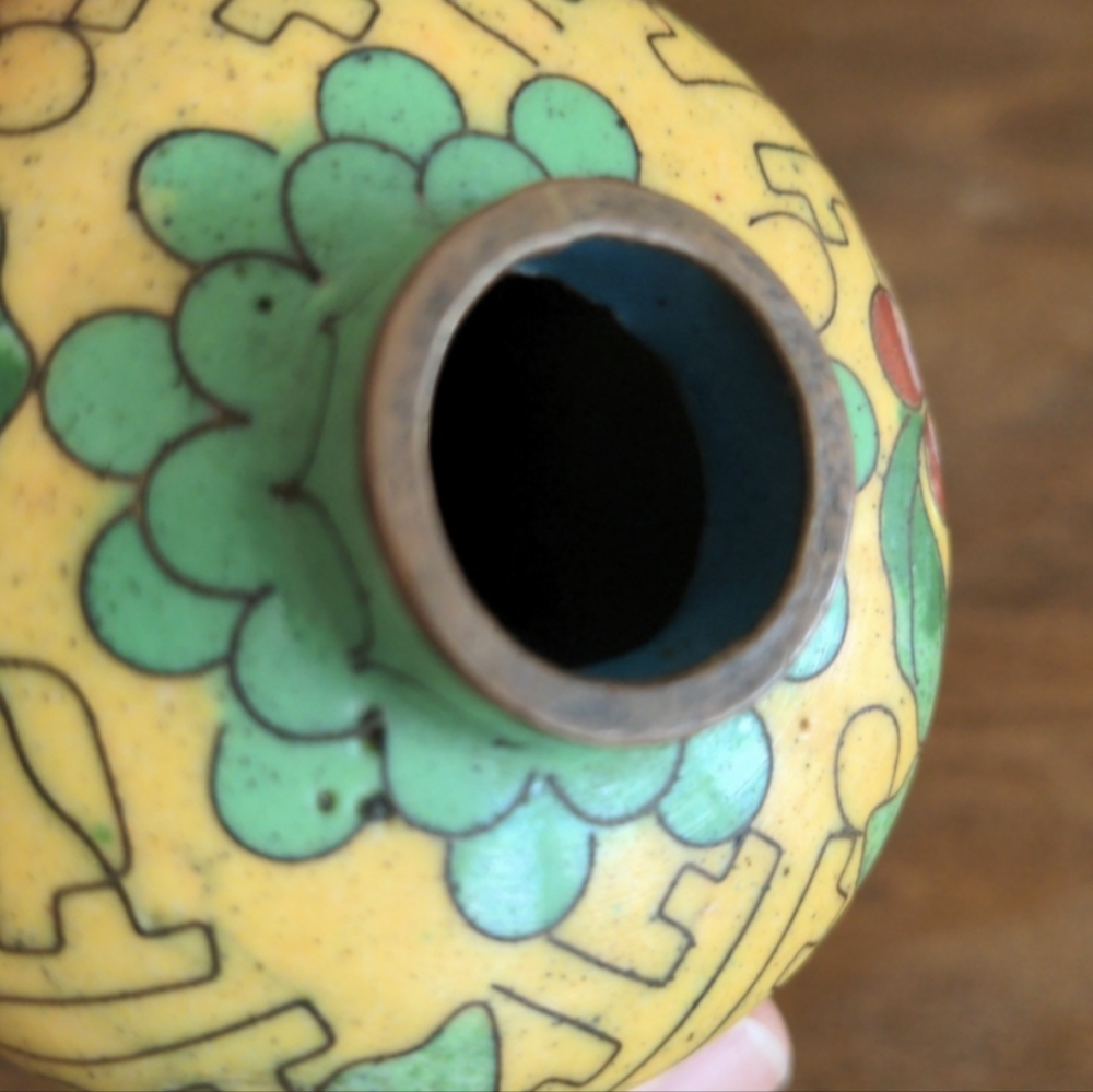 Vintage Real Glass Cloisonne Floral Vase, Chinese Antiques - Picture 6 of 11